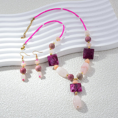 Fushcia Tone Gemstone Necklace Earring Set