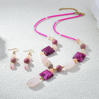 Fushcia Tone Gemstone Necklace Earring Set