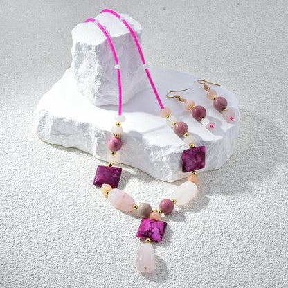 Fushcia Tone Gemstone Necklace Earring Set