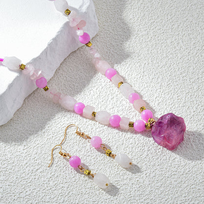 Fushcia Tone Gemstone Necklace Earring Set