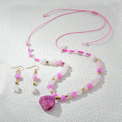 Fushcia Tone Gemstone Necklace Earring Set