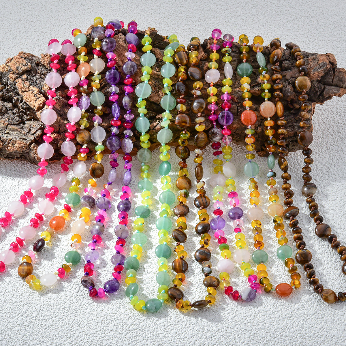 Color Gems Beads Knoted Necklace