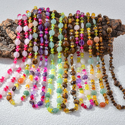 Color Gems Beads Knoted Necklace