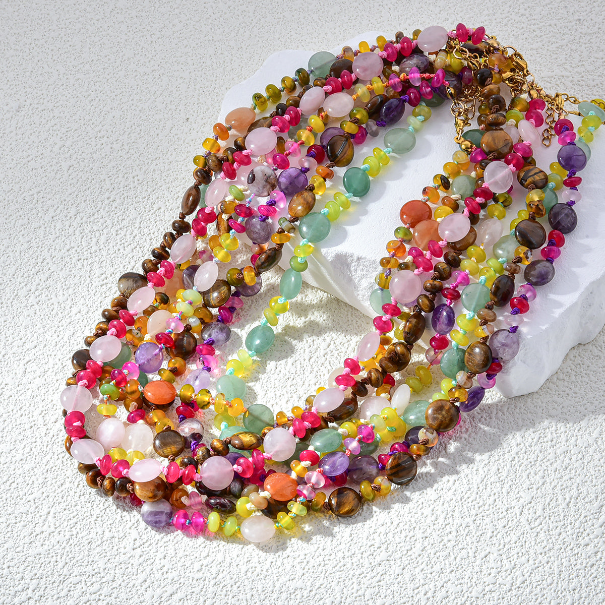 Color Gems Beads Knoted Necklace