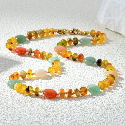 Color Gems Beads Knoted Necklace