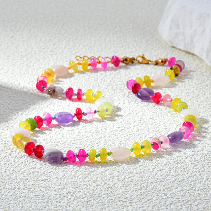 Color Gems Beads Knoted Necklace