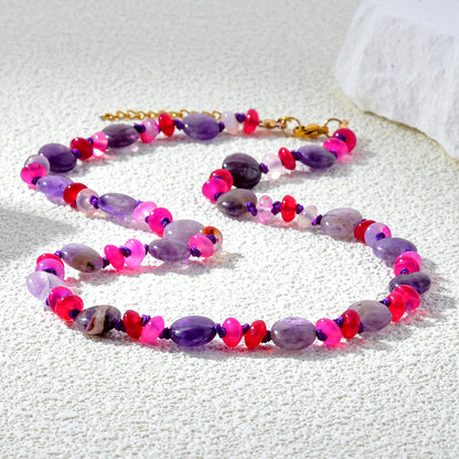 Color Gems Beads Knoted Necklace