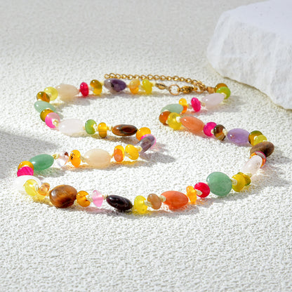 Color Gems Beads Knoted Necklace