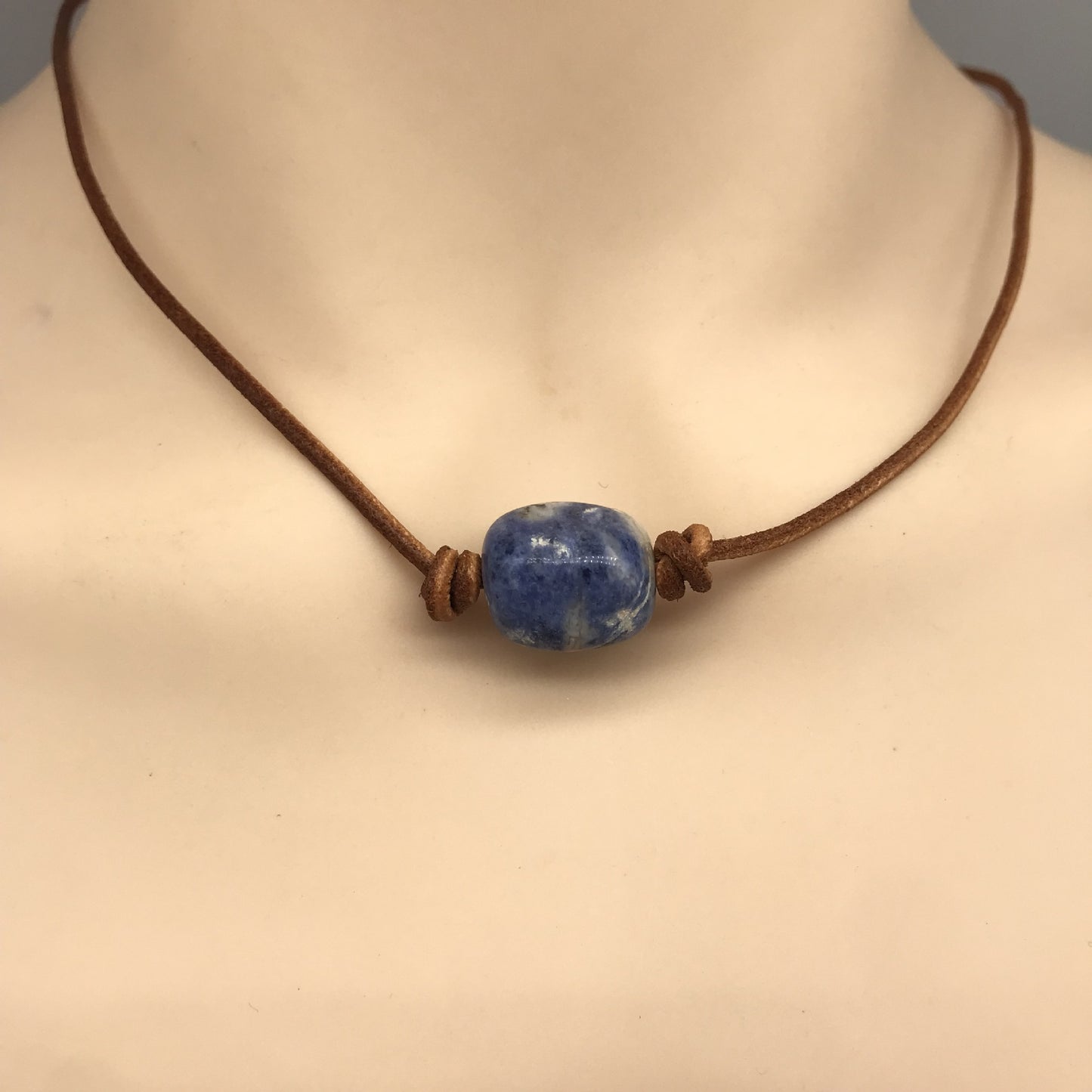 Geometric gemstone leather rope necklace