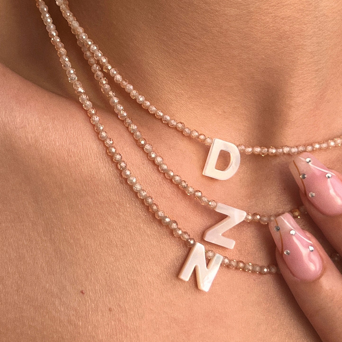 Shell letter pendants stackable necklace