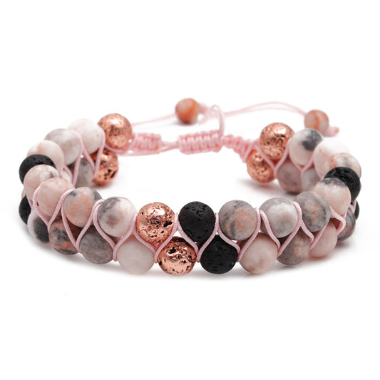 Double layer pink zebra stone braided bracelet