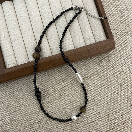Black Style Tiger Eye Pearl Necklace