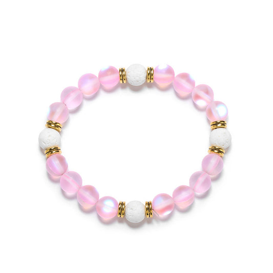 Pink Moonstone Agate Stone Beaded Bracelet