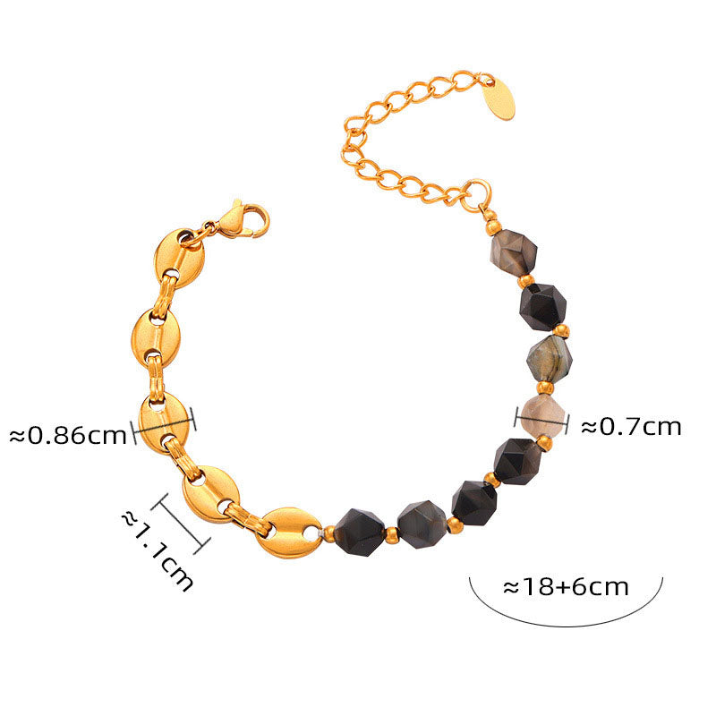 Faceted Smoky Agate Stainless Steel Necklace Bracelet Set