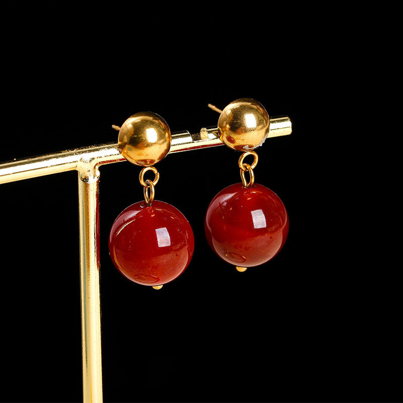 Hanging Natural Agate Stainless Steel Earring