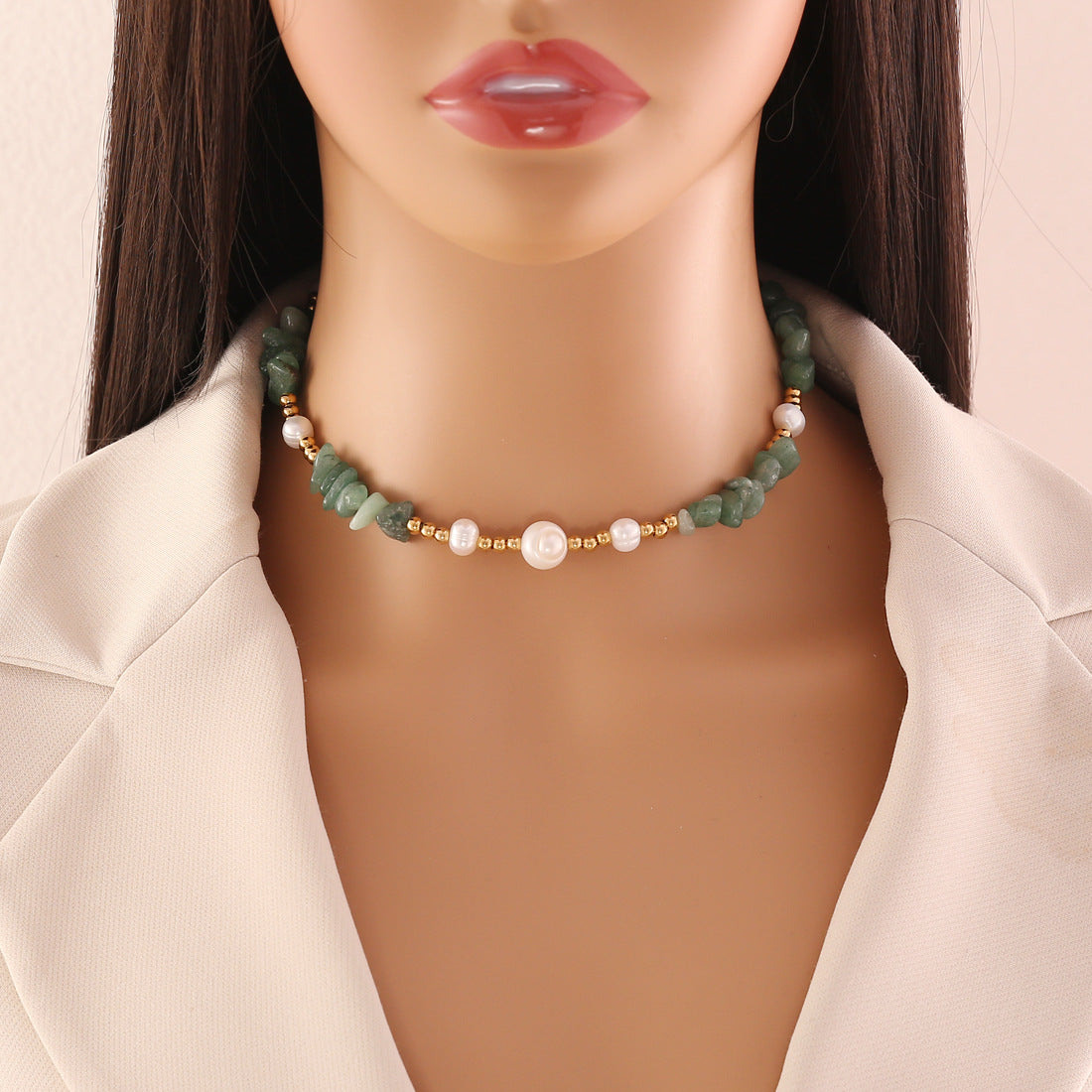 Natural Stone Pearl Stainless Steel Necklace