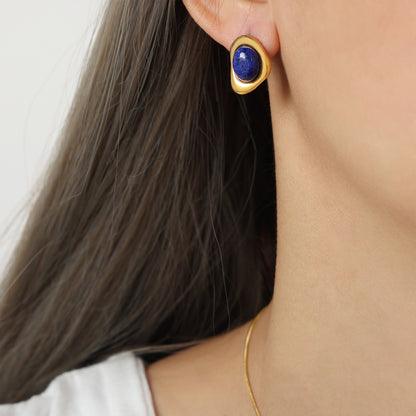 Vintage Stainless Steel Gold-plated Lapis Lazuli Earring Necklace
