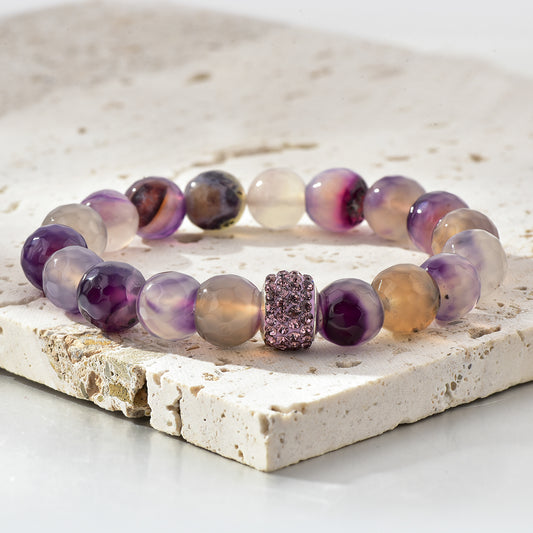 Faceted Purple Agate Rhinestone Decor Bracelet