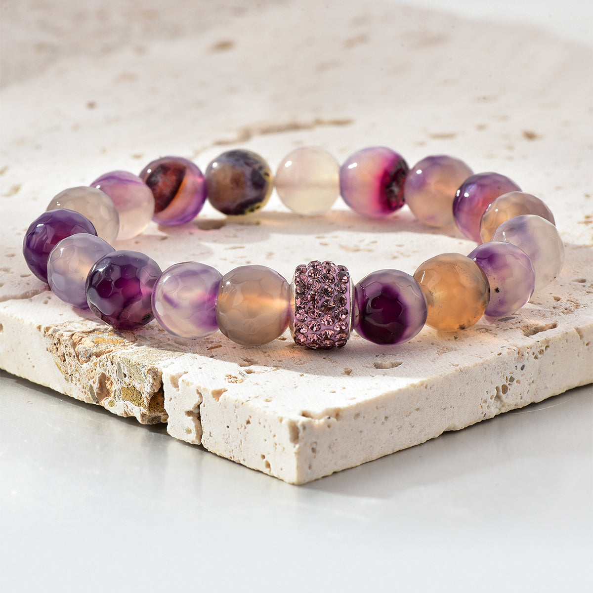 Faceted Purple Agate Rhinestone Decor Bracelet