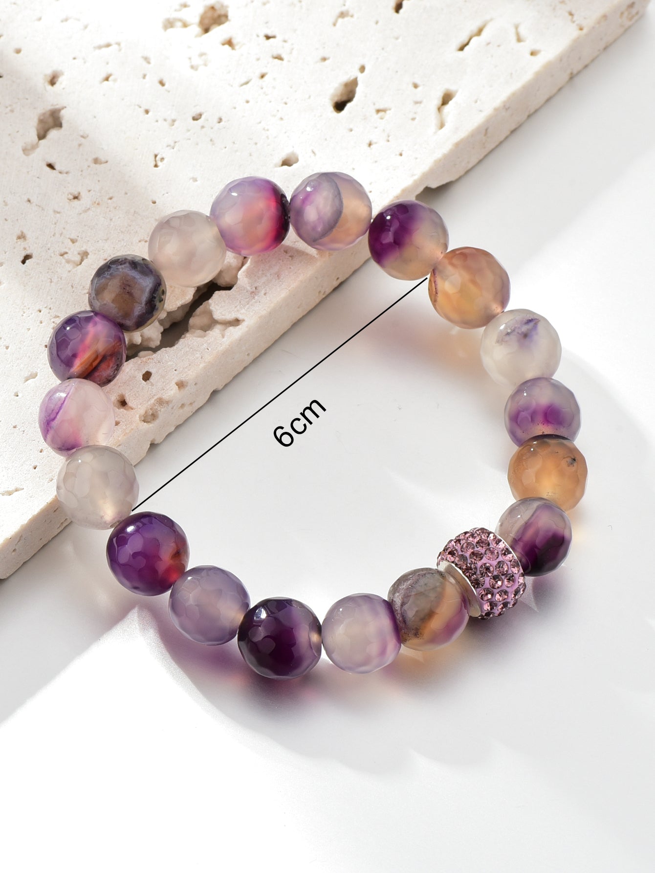 Faceted Crystal Decor Purple Striped Agate Bracelet