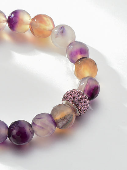 Faceted Crystal Decor Purple Striped Agate Bracelet