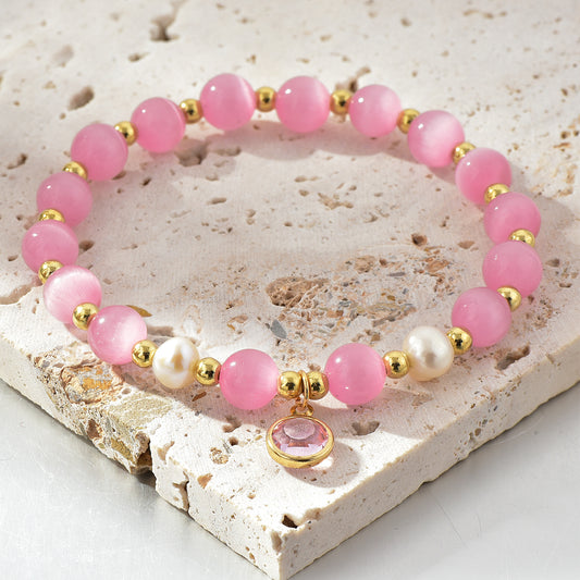 Pink Cat Eye Pearl Bracelet