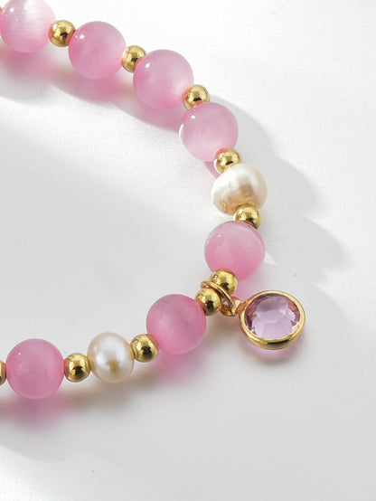 Pink Cat Eye Pearl Bracelet
