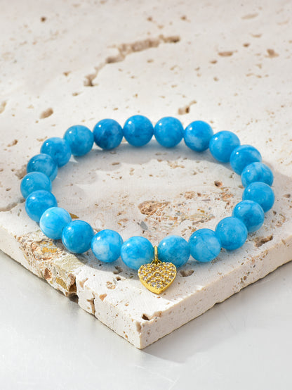 Micopave Heart Charm Blue Bracelet