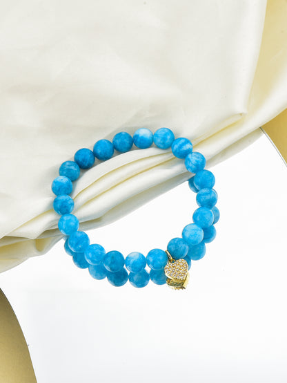 Micopave Heart Charm Blue Bracelet