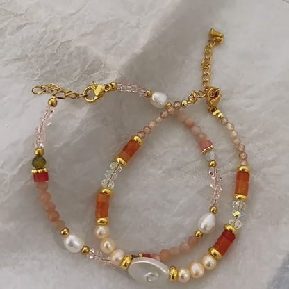 Carnelian Stone Pearl Women's Bracelet