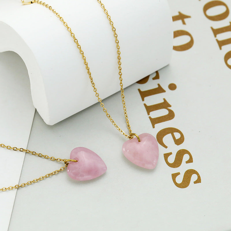 Wholesale Rose Quartz Heart Charm Pendant Necklace